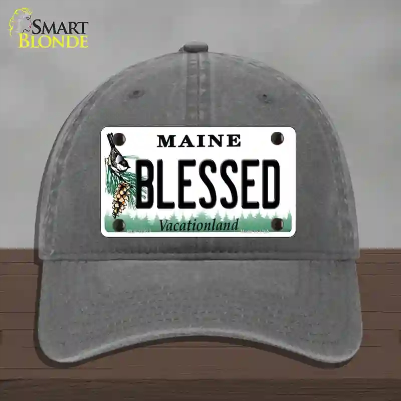 HAT08-MLP-10417 Blessed Maine Novelty License Plate Hat, Unconstructed Cotton - Charcoal
