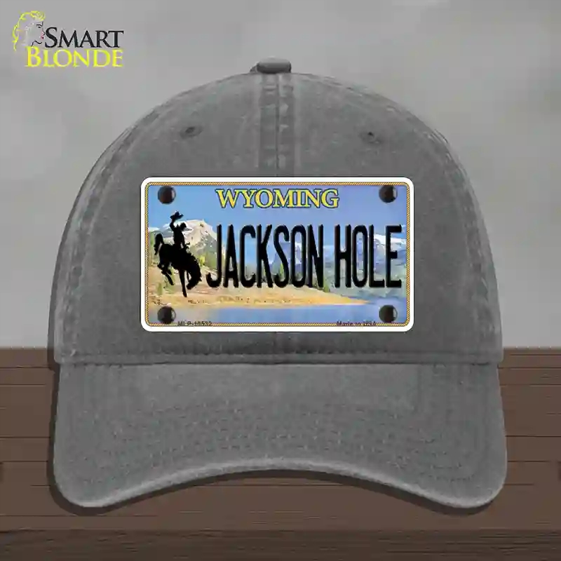 HAT08-MLP-10532 Jackson Hole Wyoming Novelty License Plate Hat, Unconstructed Cotton - Charcoal
