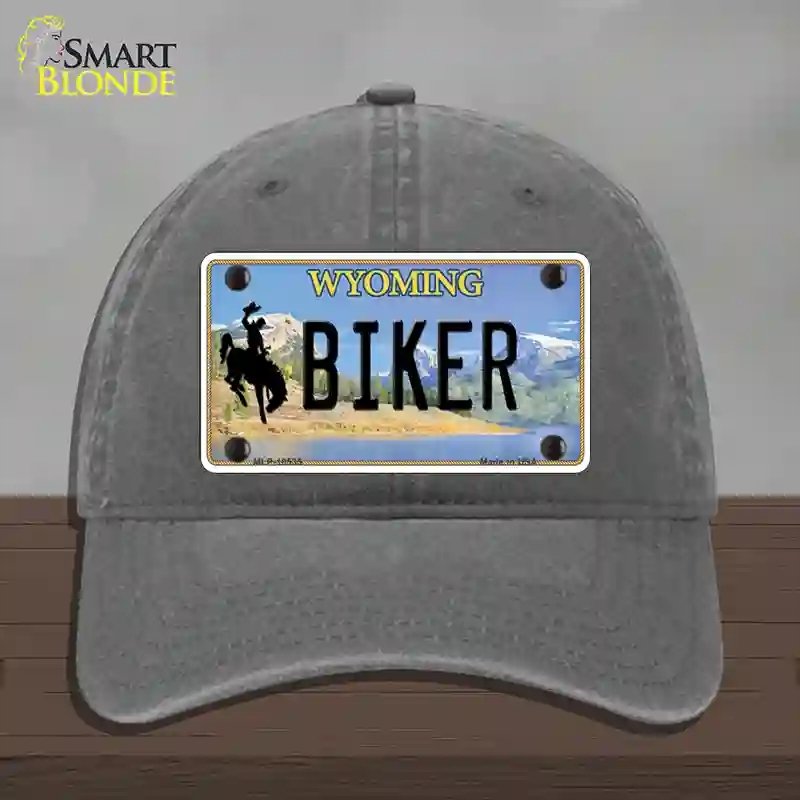 HAT08-MLP-10535 Biker Wyoming Novelty License Plate Hat, Unconstructed Cotton - Charcoal