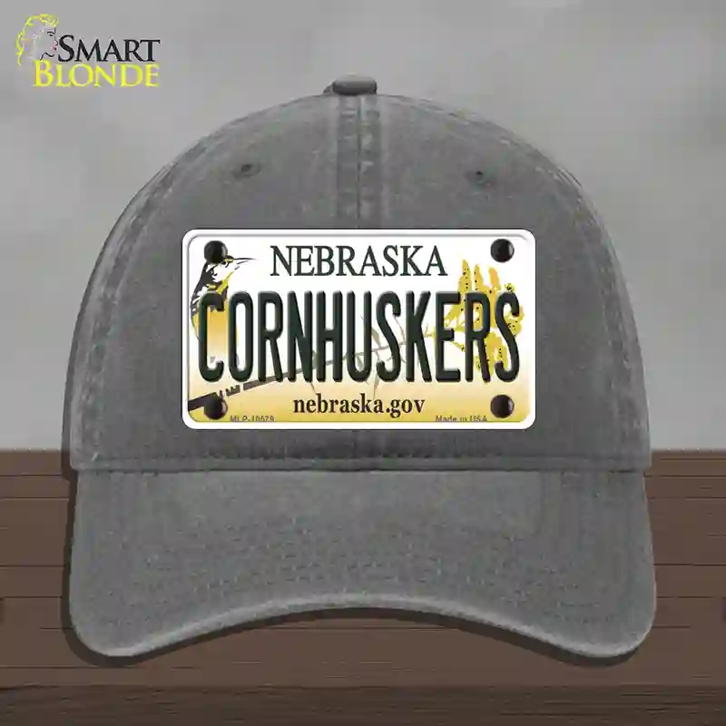 HAT08-MLP-10579 Cornhuskers Nebraska Novelty License Plate Hat, Unconstructed Cotton - Charcoal