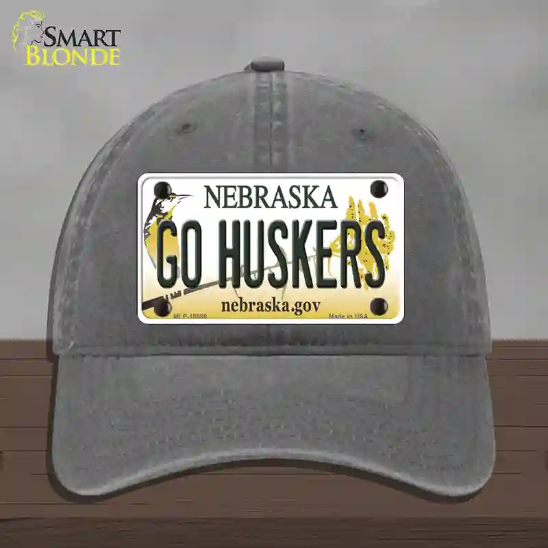 HAT08-MLP-10580 Go Huskers Nebraska Novelty License Plate Hat, Unconstructed Cotton - Charcoal