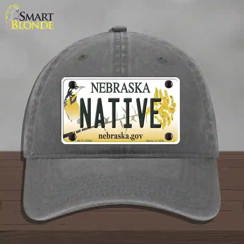 HAT08-MLP-10599 Native Nebraska Novelty License Plate Hat, Unconstructed Cotton - Charcoal