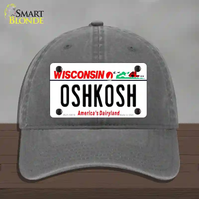 HAT08-MLP-10619 Oshkosh Wisconsin Novelty License Plate Hat, Unconstructed Cotton - Charcoal