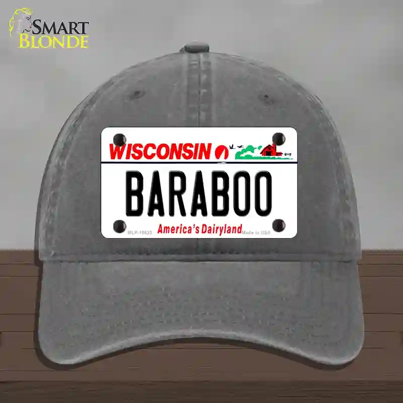 HAT08-MLP-10623 Baraboo Wisconsin Novelty License Plate Hat, Unconstructed Cotton - Charcoal