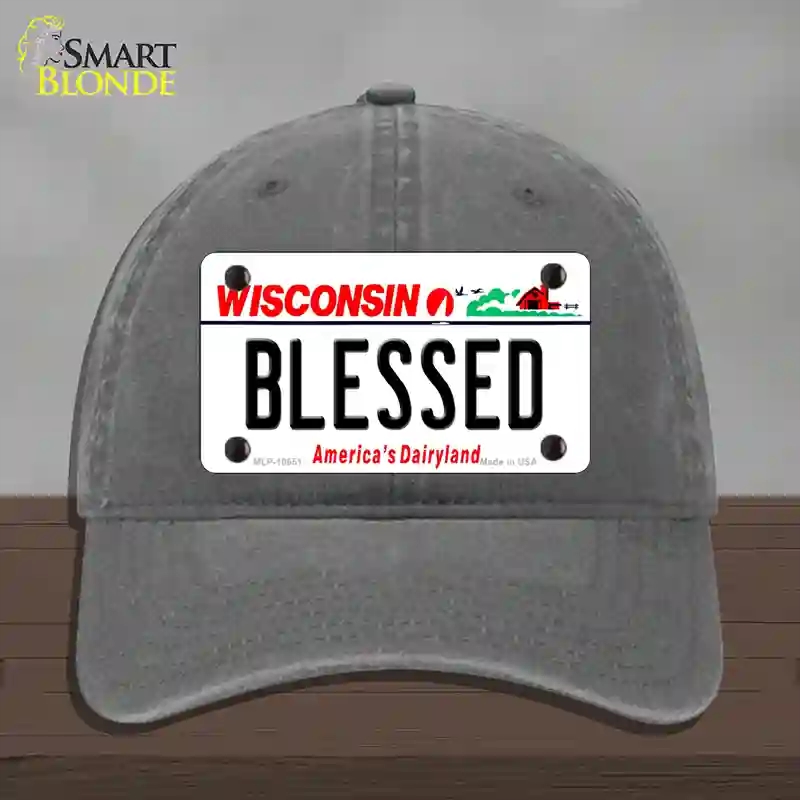 HAT08-MLP-10651 Blessed Wisconsin Novelty License Plate Hat, Unconstructed Cotton - Charcoal