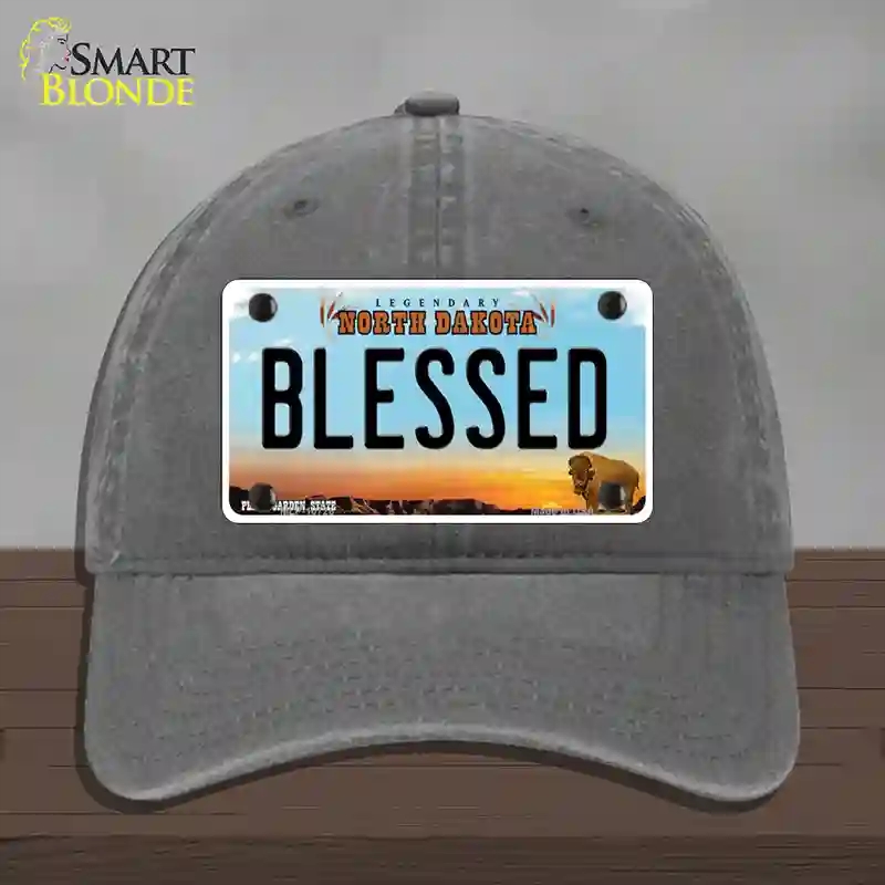 HAT08-MLP-10726 Blessed North Dakota Novelty License Plate Hat, Unconstructed Cotton - Charcoal