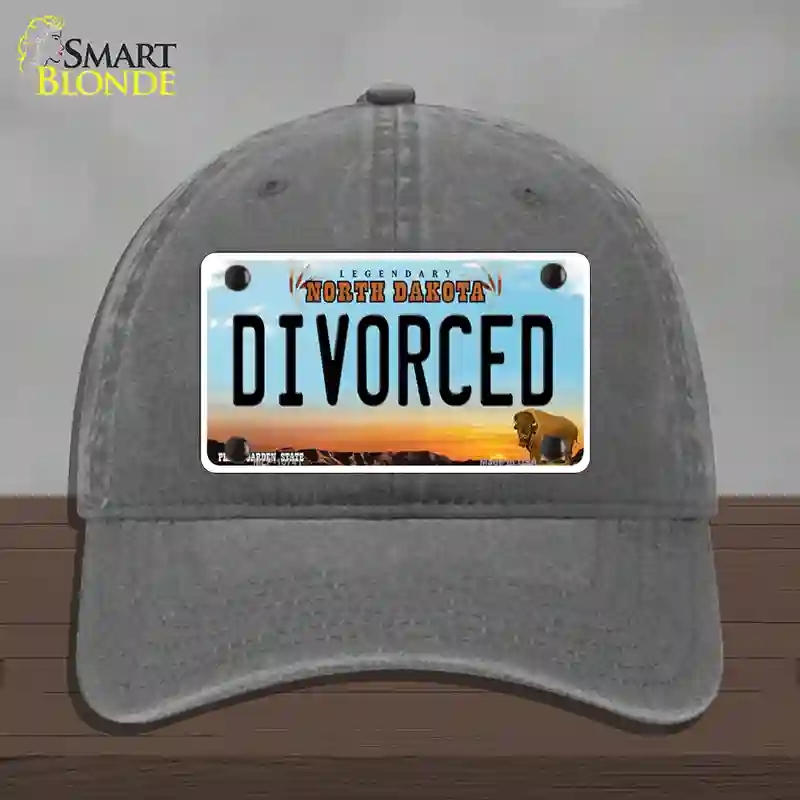 HAT08-MLP-10741 Divorced North Dakota Novelty License Plate Hat, Unconstructed Cotton - Charcoal