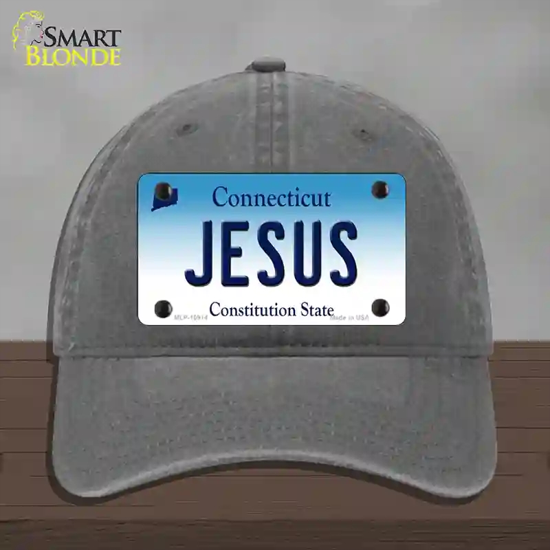 HAT08-MLP-10914 Jesus Connecticut Novelty License Plate Hat, Unconstructed Cotton - Charcoal