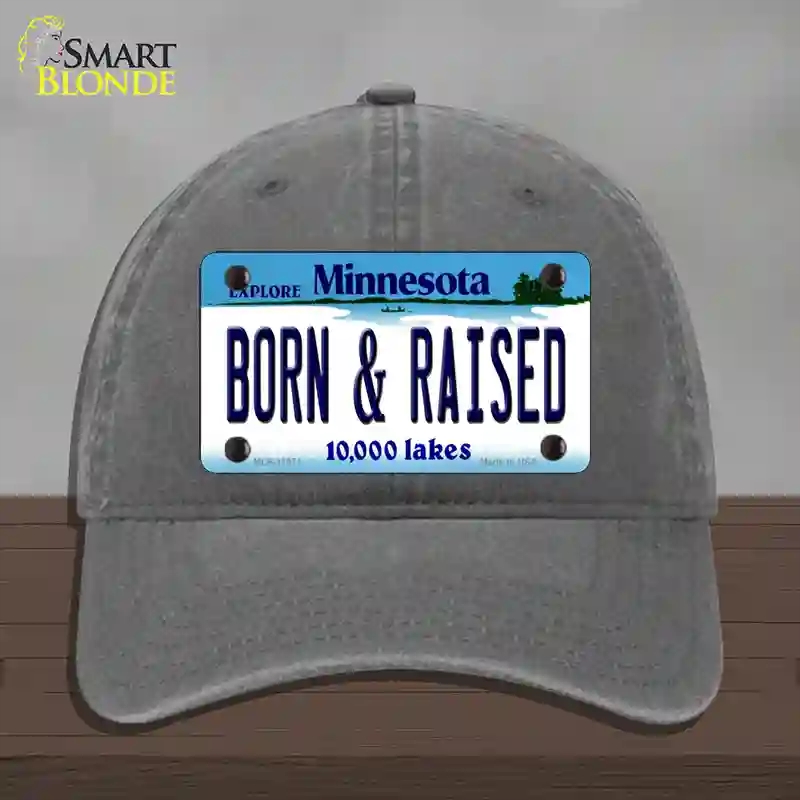 HAT08-MLP-11071 Born & Raised Minnesota State Novelty License Plate Hat, Unconstructed Cotton - Charcoal