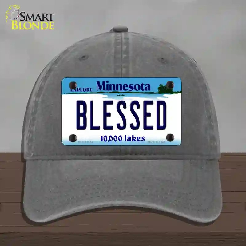 HAT08-MLP-11074 Blessed Minnesota State Novelty License Plate Hat, Unconstructed Cotton - Charcoal