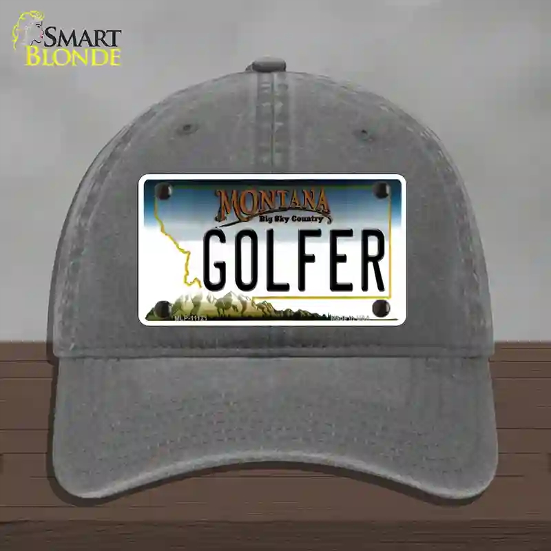 HAT08-MLP-11121 Golfer Montana State Novelty License Plate Hat, Unconstructed Cotton - Charcoal