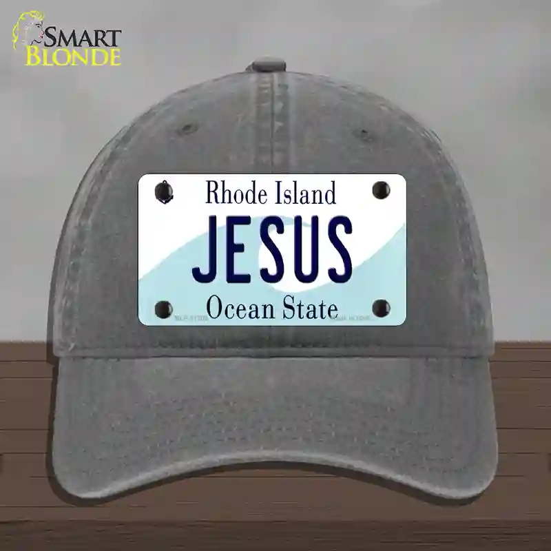 HAT08-MLP-11205 Jesus Rhode Island State Novelty License Plate Hat, Unconstructed Cotton - Charcoal