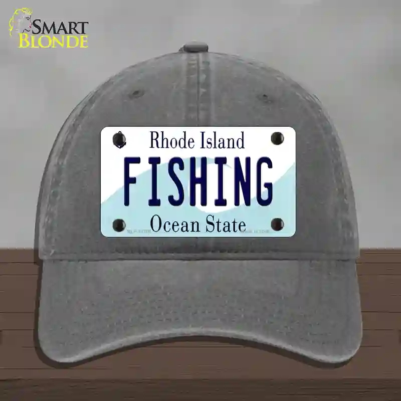 HAT08-MLP-11206 Fishing Rhode Island State Novelty License Plate Hat, Unconstructed Cotton - Charcoal
