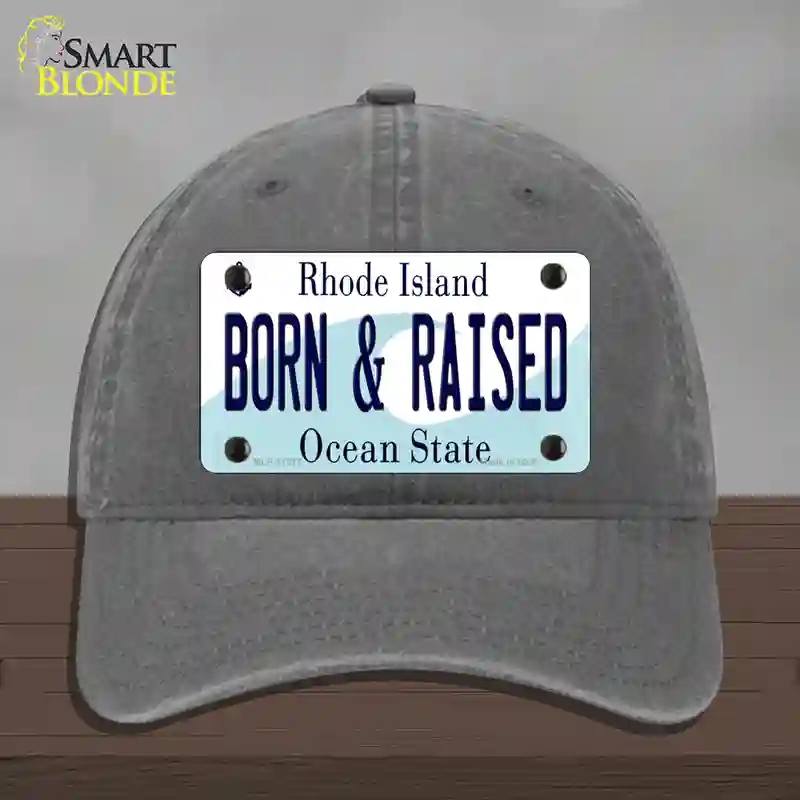HAT08-MLP-11217 Born & Raised Rhode Island State Novelty License Plate Hat, Unconstructed Cotton - Charcoal