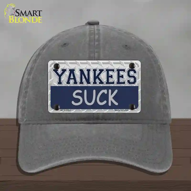 HAT08-MLP-1123 Yankees Suck Novelty License Plate Hat, Unconstructed Cotton - Charcoal