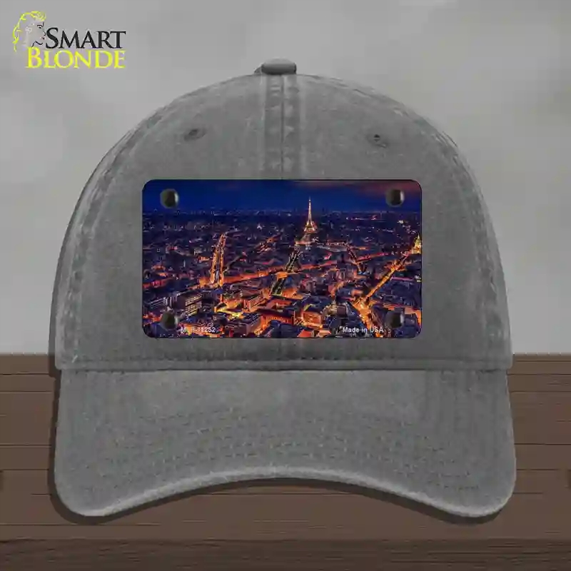 HAT08-MLP-11252 Paris At Night Eiffel Tower in Center Novelty License Plate Hat, Unconstructed Cotton - Charcoal