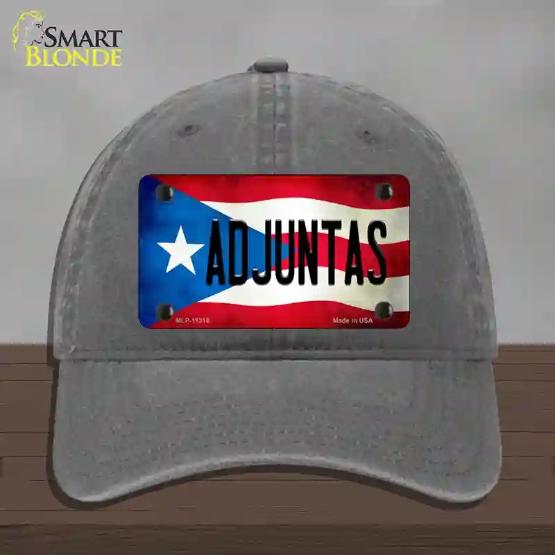 HAT08-MLP-11315 Adjuntas Puerto Rico Flag Novelty License Plate Hat, Unconstructed Cotton - Charcoal