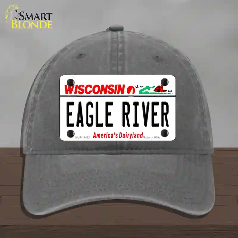 HAT08-MLP-11412 Eagle River Wisconsin Novelty License Plate Hat, Unconstructed Cotton - Charcoal
