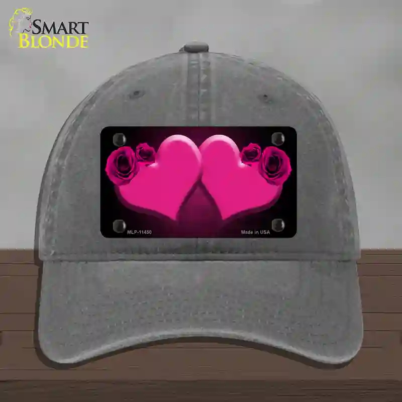 HAT08-MLP-11450 Hearts Over Roses in Pink Novelty License Plate Hat, Unconstructed Cotton - Charcoal