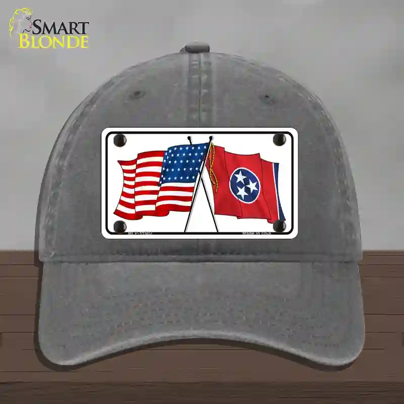 HAT08-MLP-11502 Tennessee Crossed US Flag Novelty License Plate Hat, Unconstructed Cotton - Charcoal
