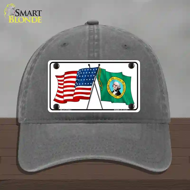 HAT08-MLP-11507 Washington Crossed US Flag Novelty License Plate Hat, Unconstructed Cotton - Charcoal