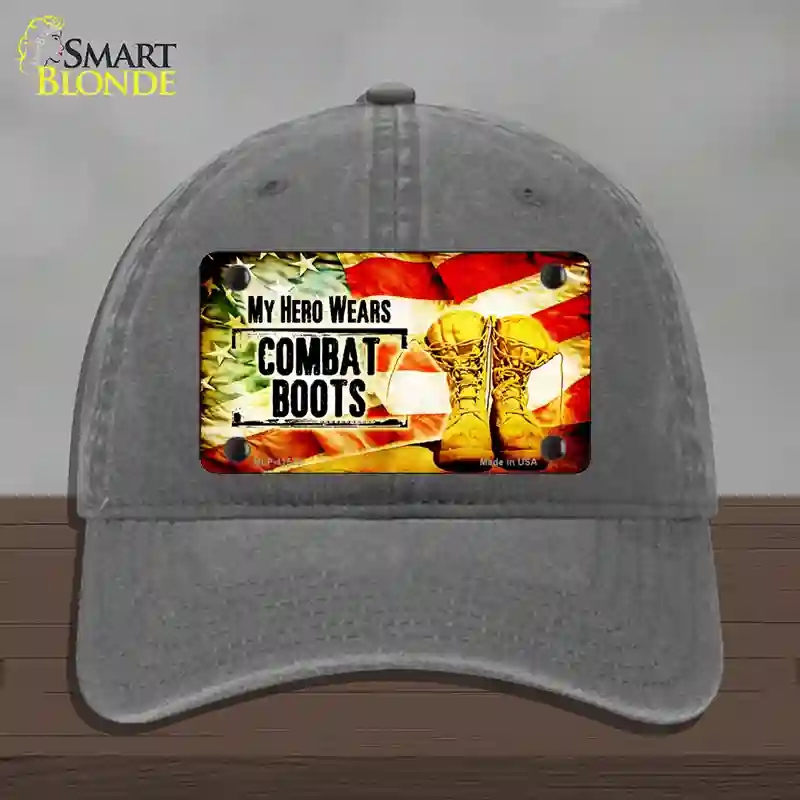 HAT08-MLP-11523 My Hero Wears Combat Boots Novelty License Plate Hat, Unconstructed Cotton - Charcoal