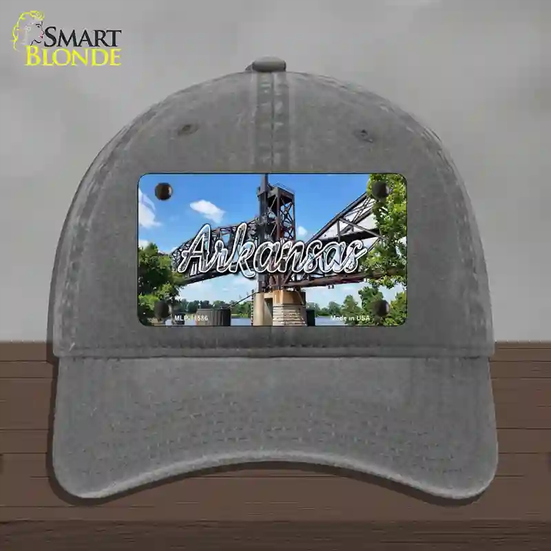 HAT08-MLP-11586 Arkansas Rusty Bridge State Novelty License Plate Hat, Unconstructed Cotton - Charcoal