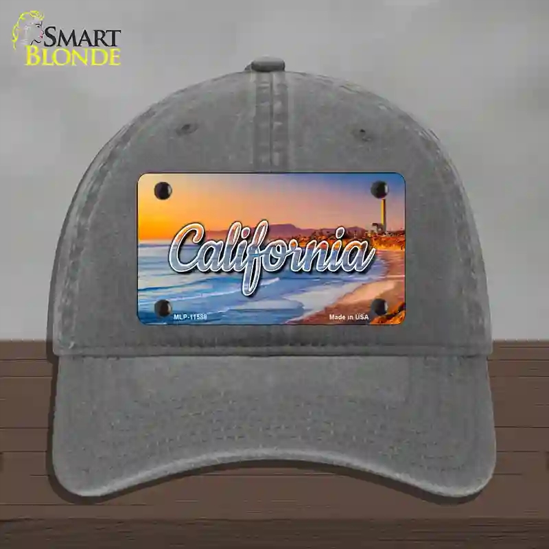 HAT08-MLP-11588 California Beach State Novelty License Plate Hat, Unconstructed Cotton - Charcoal