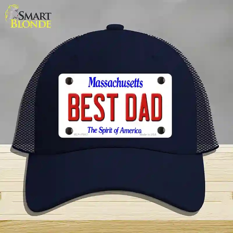 HAT16-MLP-11017 Best Dad Massachusetts Novelty License Plate Hat, Mesh - Navy