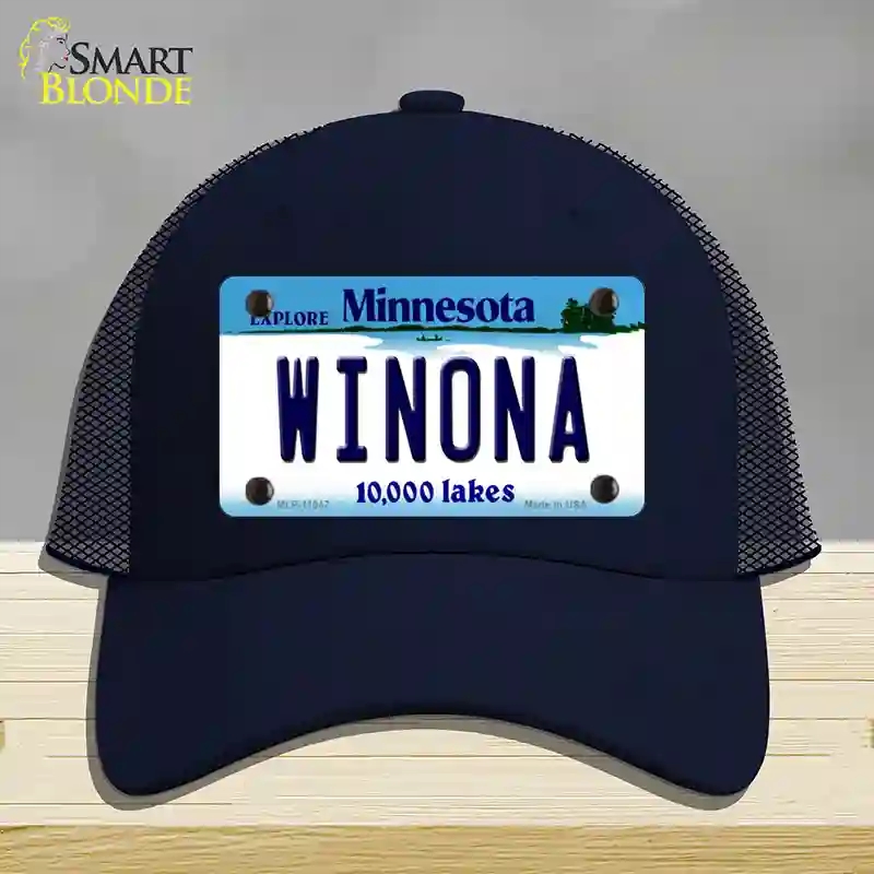 HAT16-MLP-11047 Winona Minnesota State Novelty License Plate Hat, Mesh - Navy