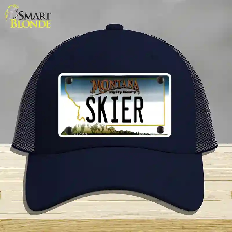 HAT16-MLP-11124 Skier Montana State Novelty License Plate Hat, Mesh - Navy