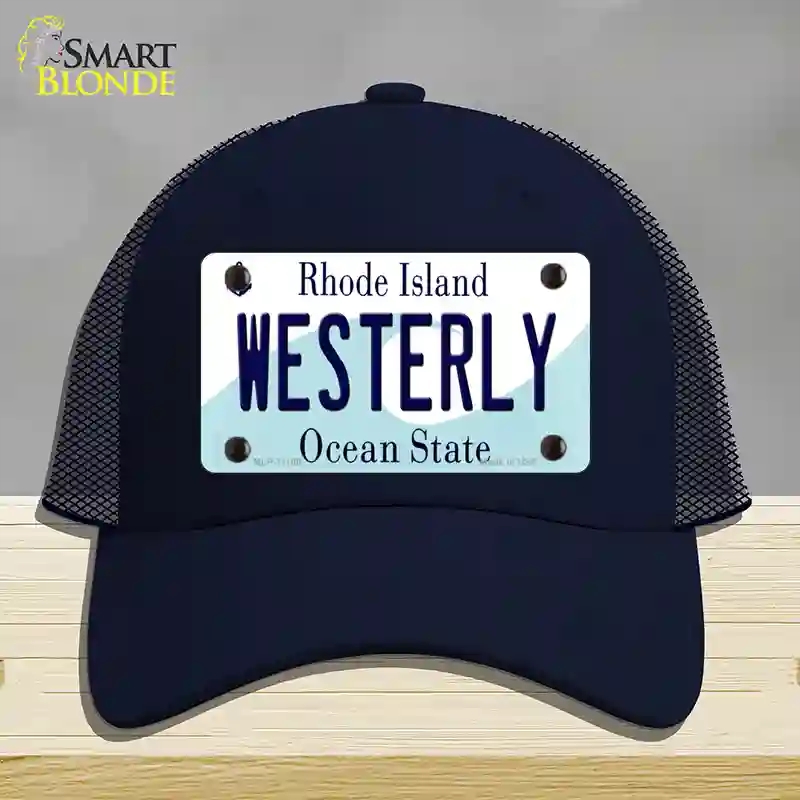 HAT16-MLP-11188 Westerly Rhode Island State Novelty License Plate Hat, Mesh - Navy