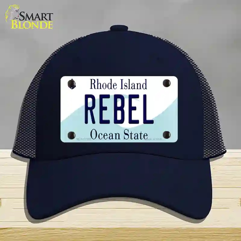 HAT16-MLP-11223 Rebel Rhode Island State Novelty License Plate Hat, Mesh - Navy