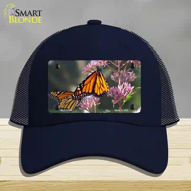 HAT16-MLP-11234 Butterfly Monarch on Flower Novelty License Plate Hat, Mesh - Navy