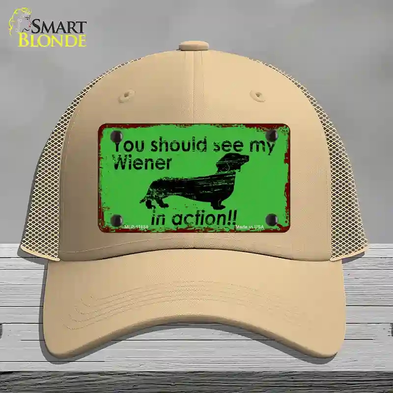 HAT15-MLP-11685 Wiener in Action Novelty License Plate Hat, Mesh - Khaki