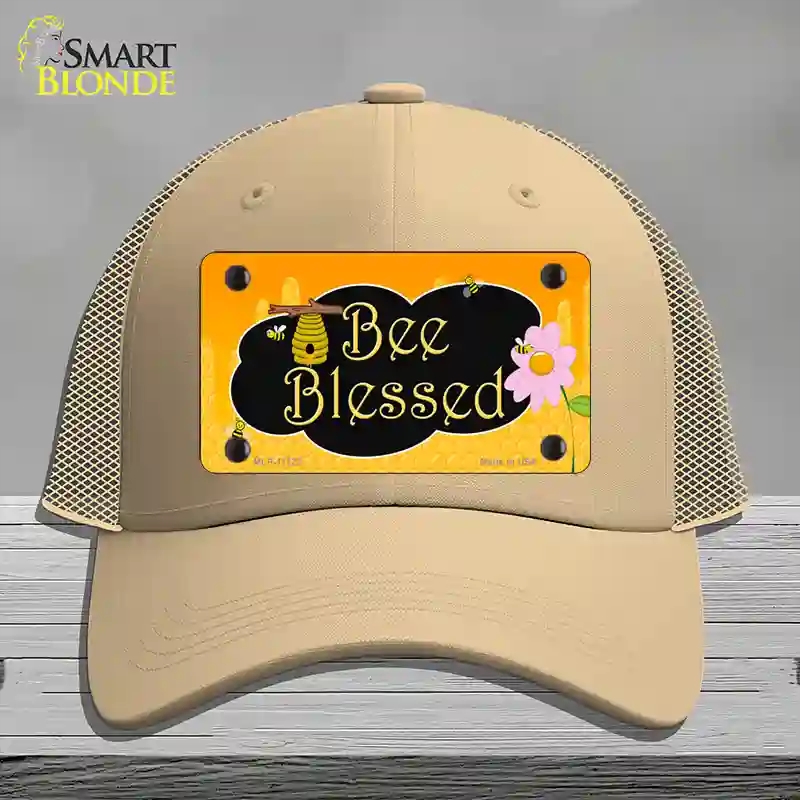 HAT15-MLP-11722 Bee Blessed Honey Hive Novelty License Plate Hat, Mesh - Khaki