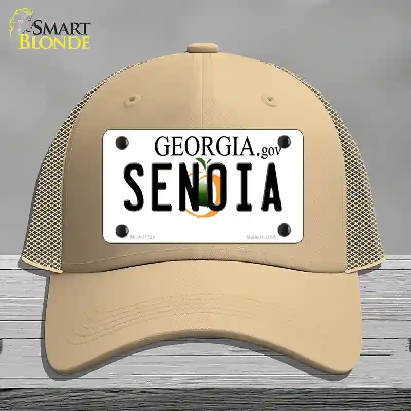 HAT15-MLP-11725 Senoia Georgia State Novelty License Plate Hat, Mesh - Khaki