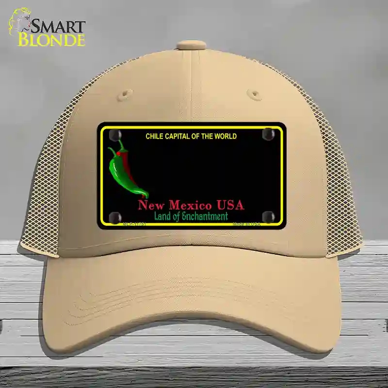 HAT15-MLP-11751   Mexico Blank Black State Novelty License Plate Hat, Mesh - Khaki