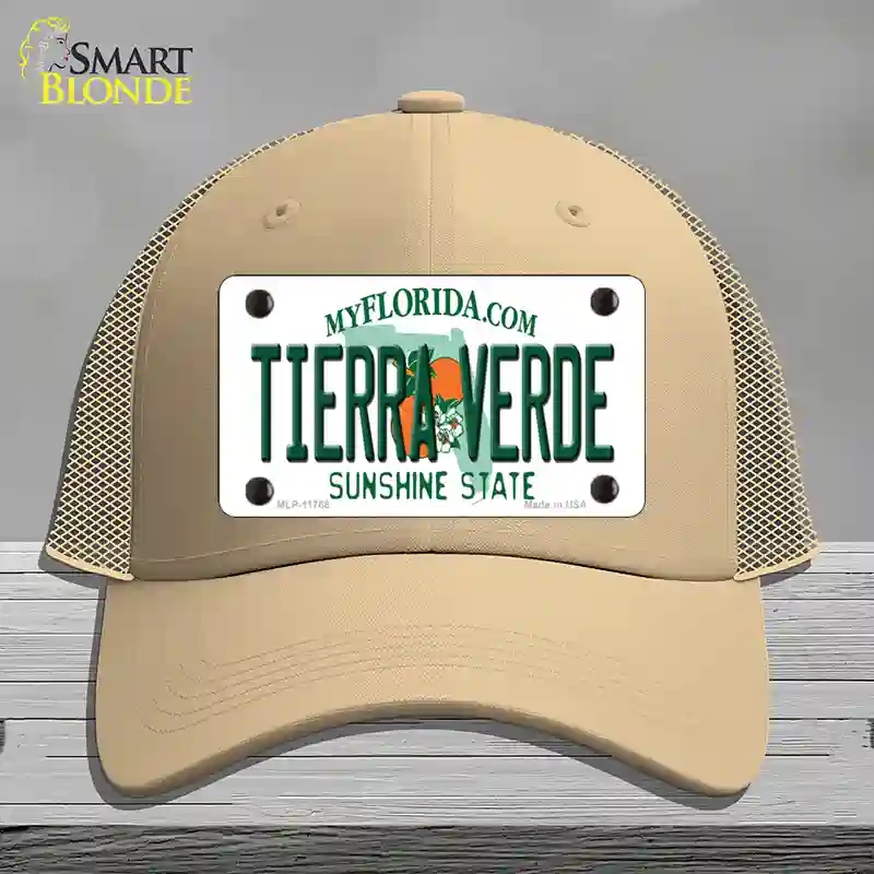 HAT15-MLP-11768 Tierra Verde Florida Novelty License Plate Hat, Mesh - Khaki