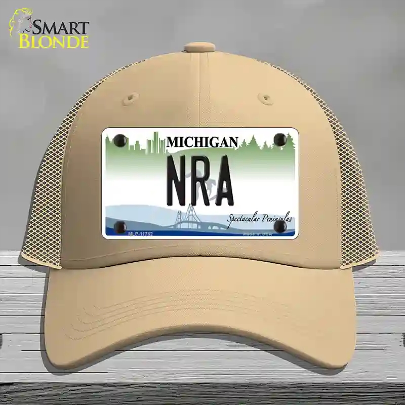 HAT15-MLP-11782 NRA Michigan Novelty License Plate Hat, Mesh - Khaki