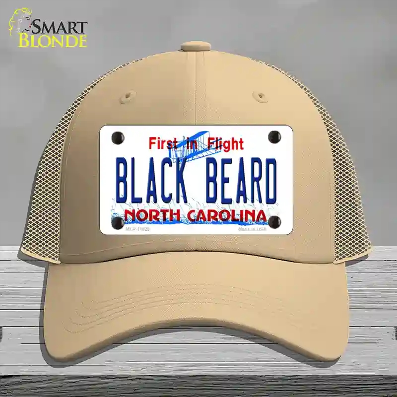 HAT15-MLP-11829 Black Beard North Carolina Novelty License Plate Hat, Mesh - Khaki