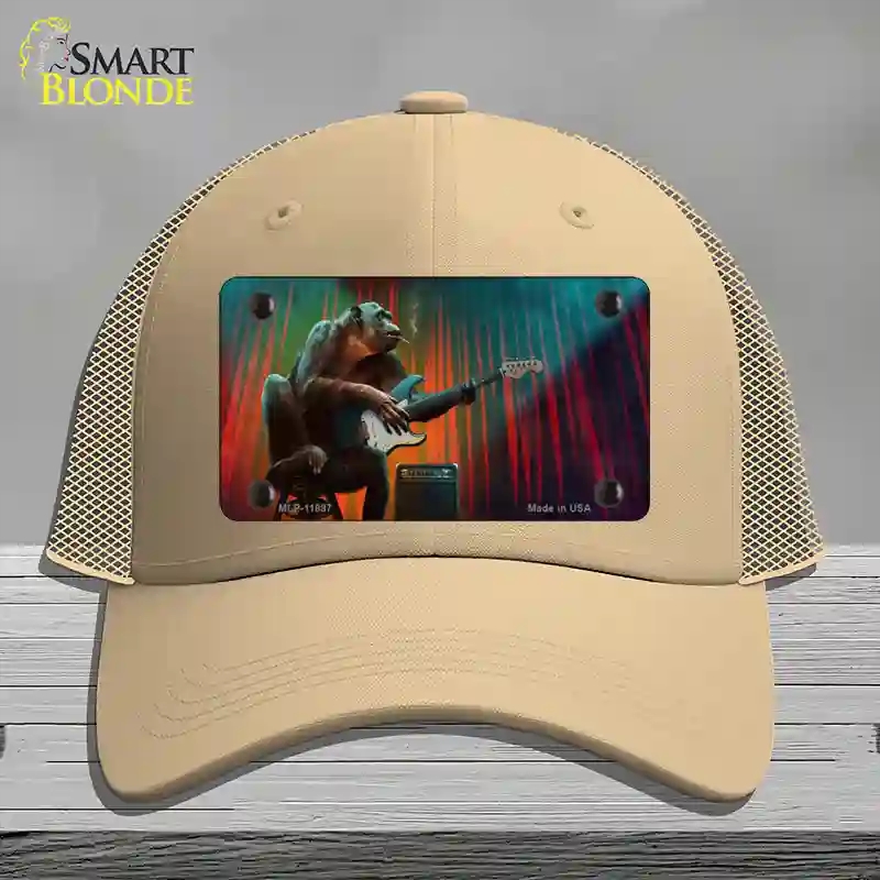 HAT15-MLP-11897 Monkey with Guitar Novelty License Plate Hat, Mesh - Khaki