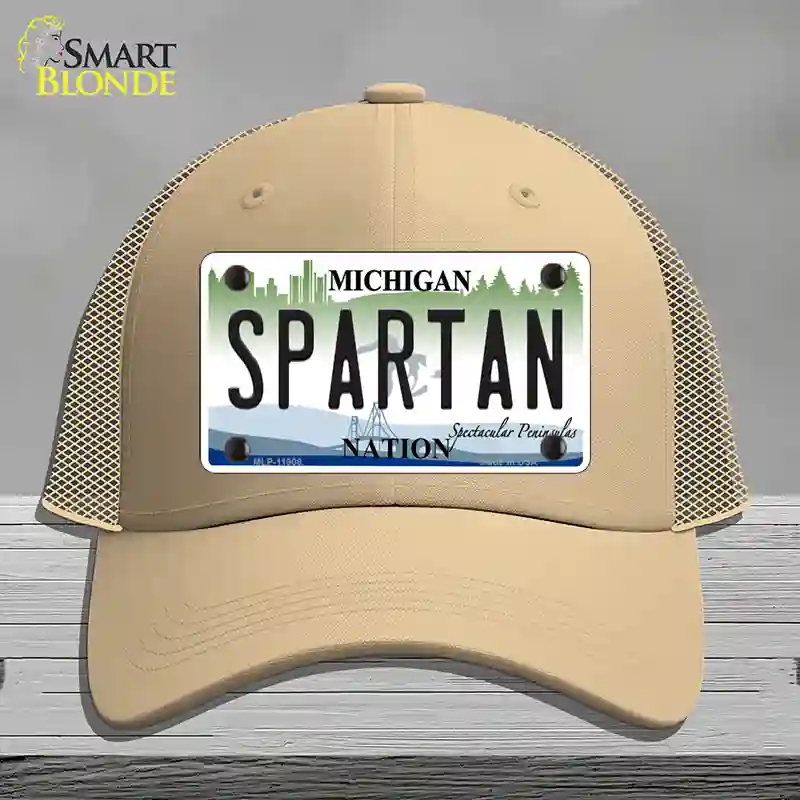 HAT15-MLP-11908 Michigan Spartan Novelty License Plate Hat, Mesh - Khaki