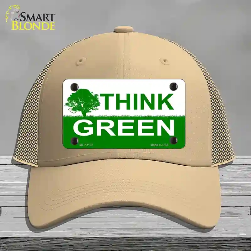 HAT15-MLP-1192 Think Green Novelty License Plate Hat, Mesh - Khaki