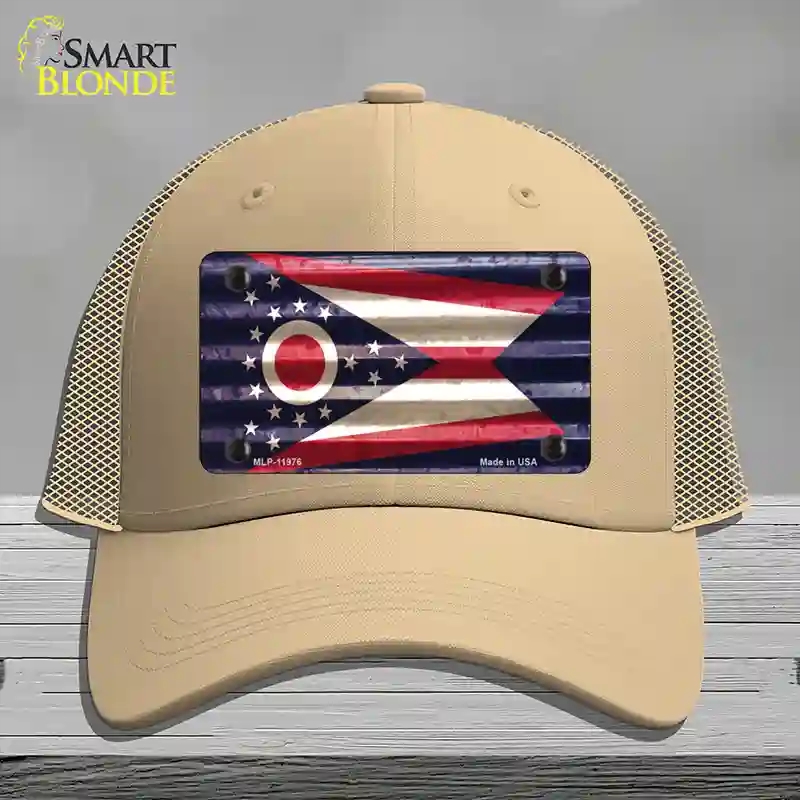 HAT15-MLP-11976 Ohio Corrugated Flag Novelty License Plate Hat, Mesh - Khaki