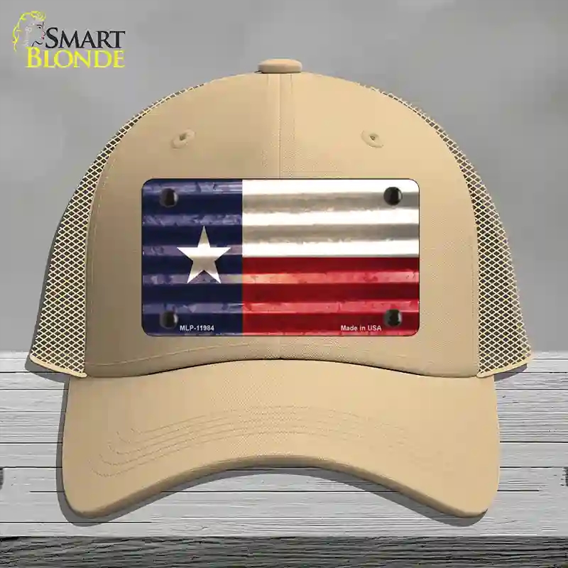 HAT15-MLP-11984 Texas Corrugated Flag Novelty License Plate Hat, Mesh - Khaki