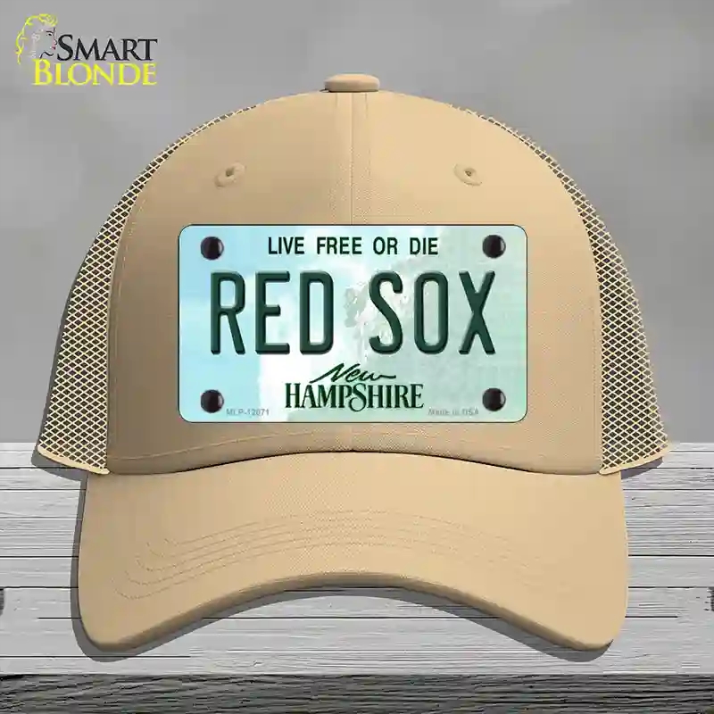 HAT15-MLP-12071 Red Sox   Hampshire State Novelty License Plate Hat, Mesh - Khaki