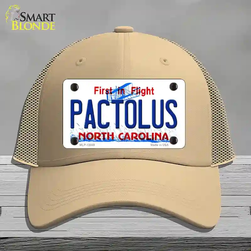 HAT15-MLP-12089 Pactolus North Carolina State Novelty License Plate Hat, Mesh - Khaki