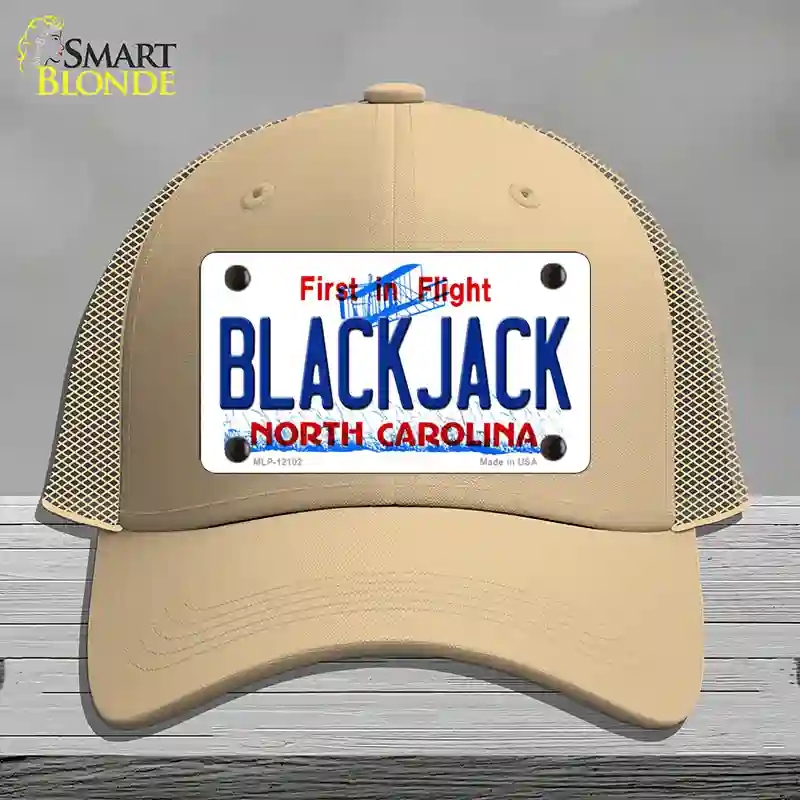 HAT15-MLP-12102 Blackjack North Carolina State Novelty License Plate Hat, Mesh - Khaki