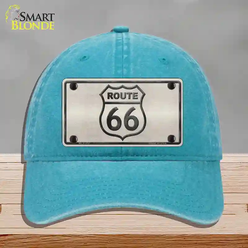 HAT10-MLP-097 Route 66 Shield White Novelty License Plate Hat, Unconstructed Cotton - Lake Blue